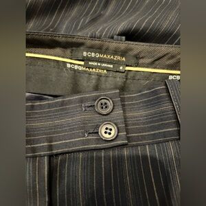 BCBGMaxAzria Navy Pinstripe Trousers with Dual Button Waist